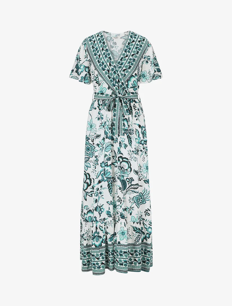 Robe imprimé fleuri à taille élastiquée - Vert