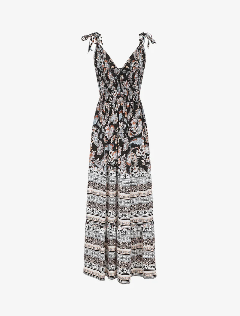 Robe longue imprimé foulard et mosaïque - Noir