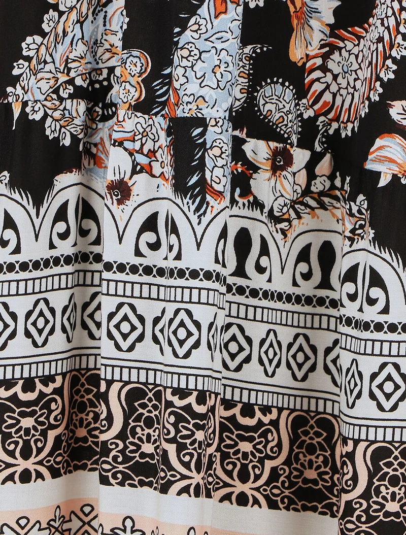 Robe longue imprimé foulard et mosaïque - Noir