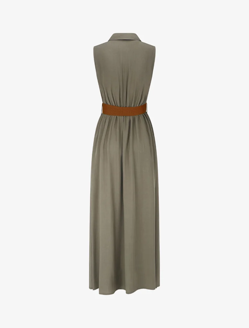 Robe longue unie sans manches - Kaki