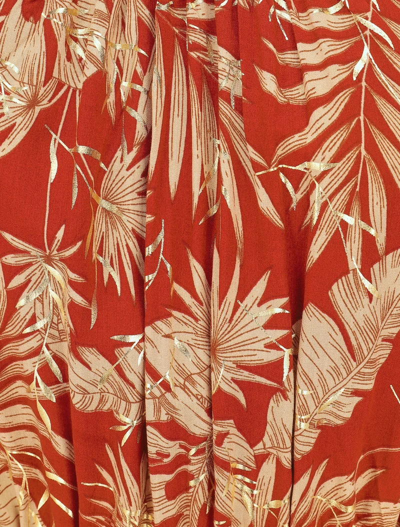 Robe longue imprimé tropical irisé à bretelles - Brique