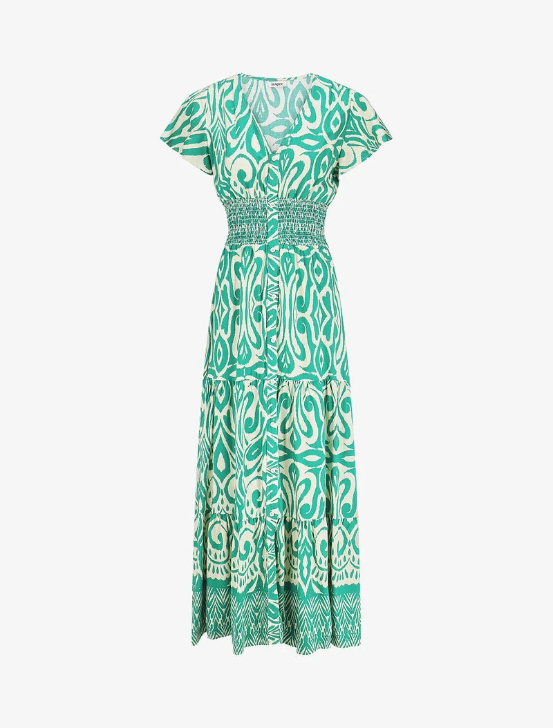 Robe longue à manches courtes imprimé graphique - Vert