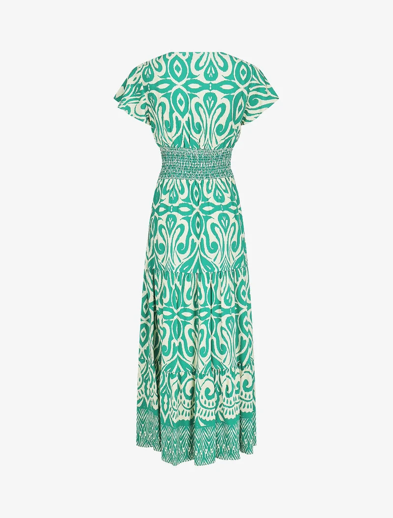 Robe longue à manches courtes imprimé graphique - Vert