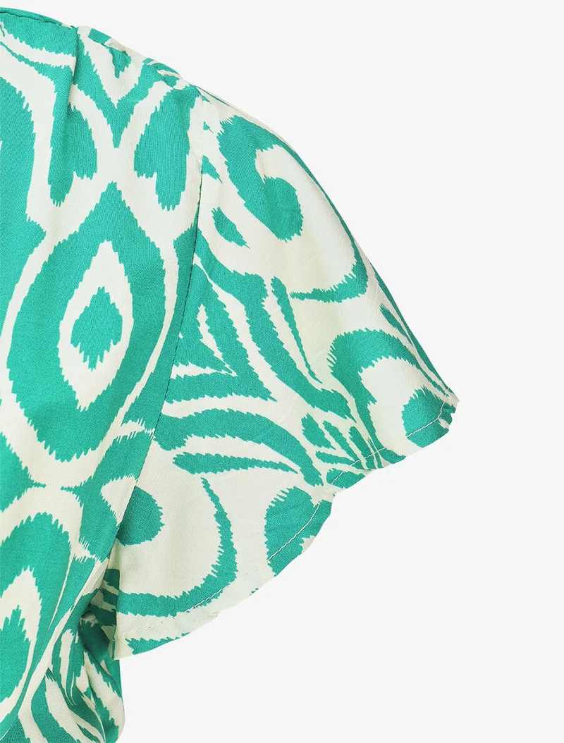 Robe longue à manches courtes imprimé graphique - Vert