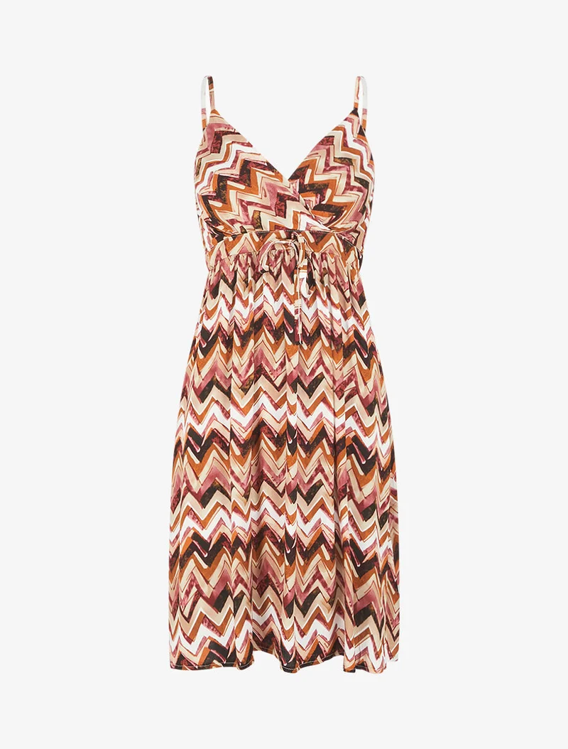 Robe courte à imprimé zig-zag - Marron