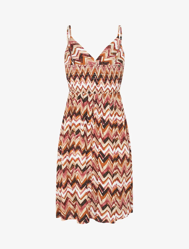 Robe courte à imprimé zig-zag - Marron