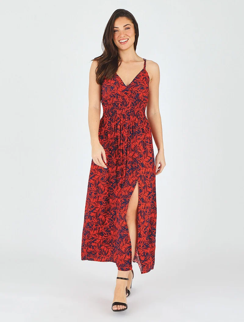 Robe longue fendue à dos ajouré - Bleu nuit