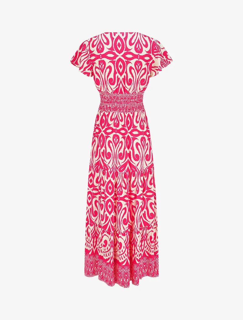 Robe longue à manches courtes imprimé graphique - Fuchsia