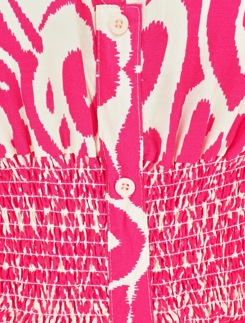 Robe longue à manches courtes imprimé graphique - Fuchsia