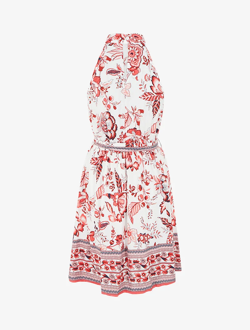 Robe mi-longue évasée imprimé floral - Rouge