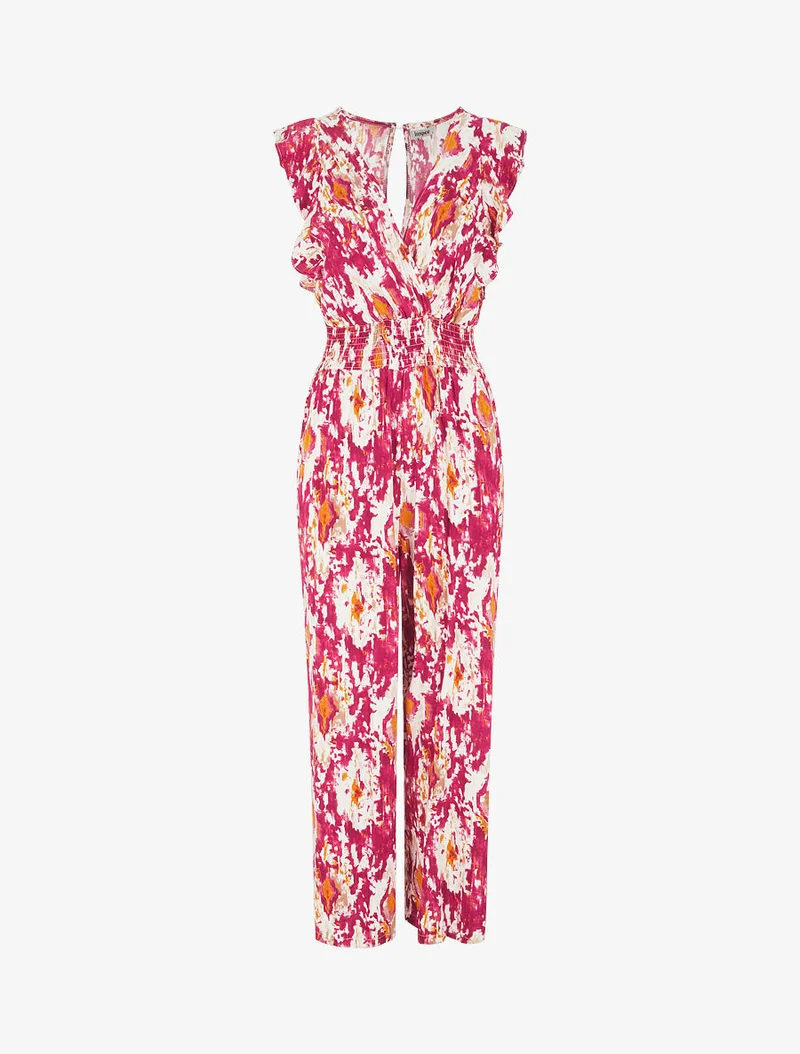 Combinaison élastiquée imprimé stylisé - Fushia