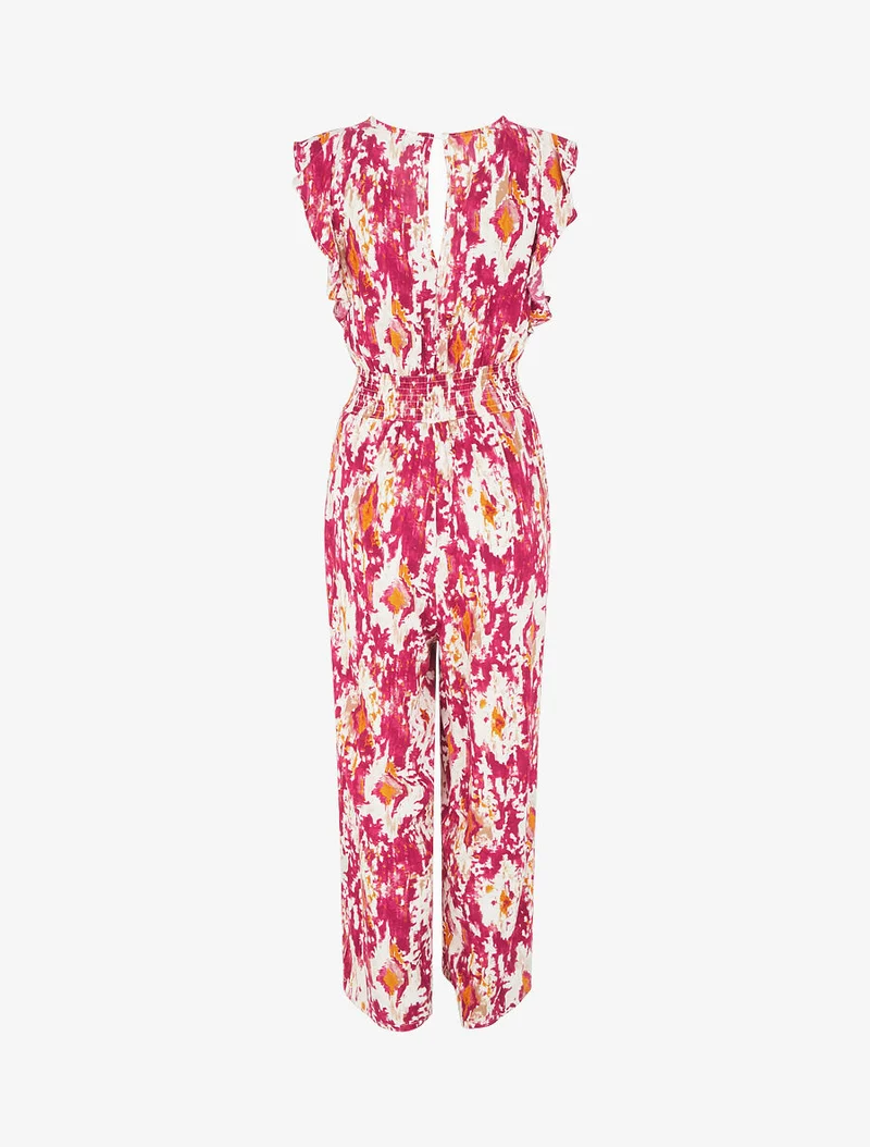 Combinaison élastiquée imprimé stylisé - Fushia