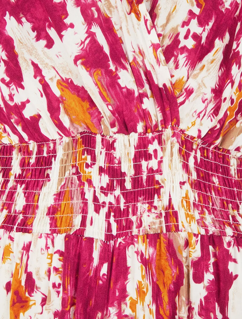Combinaison élastiquée imprimé stylisé - Fushia