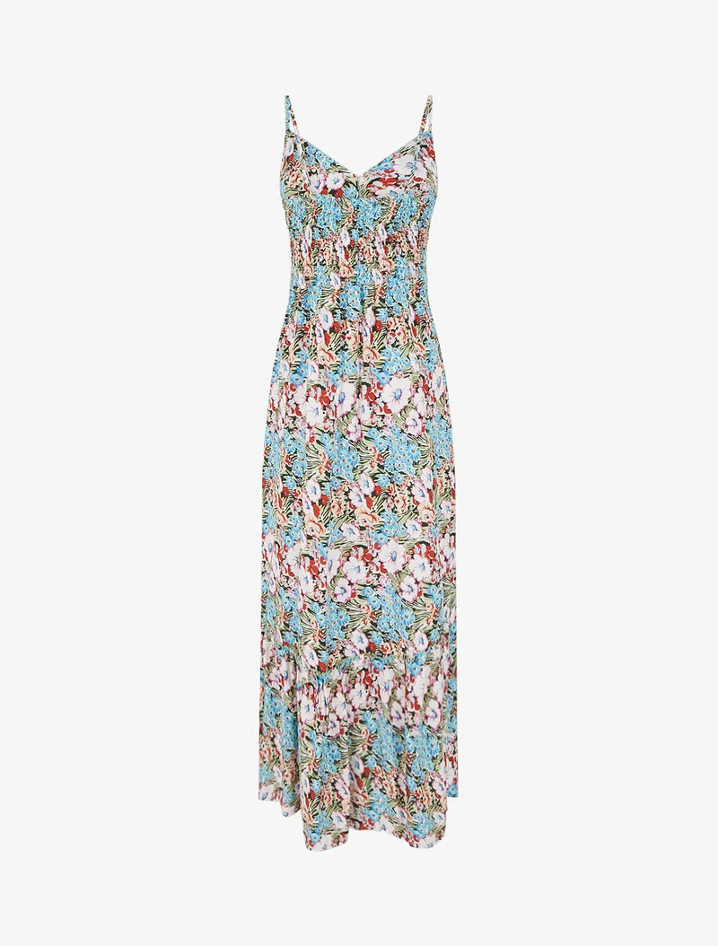 Robe longue fleuri à col V - Vert