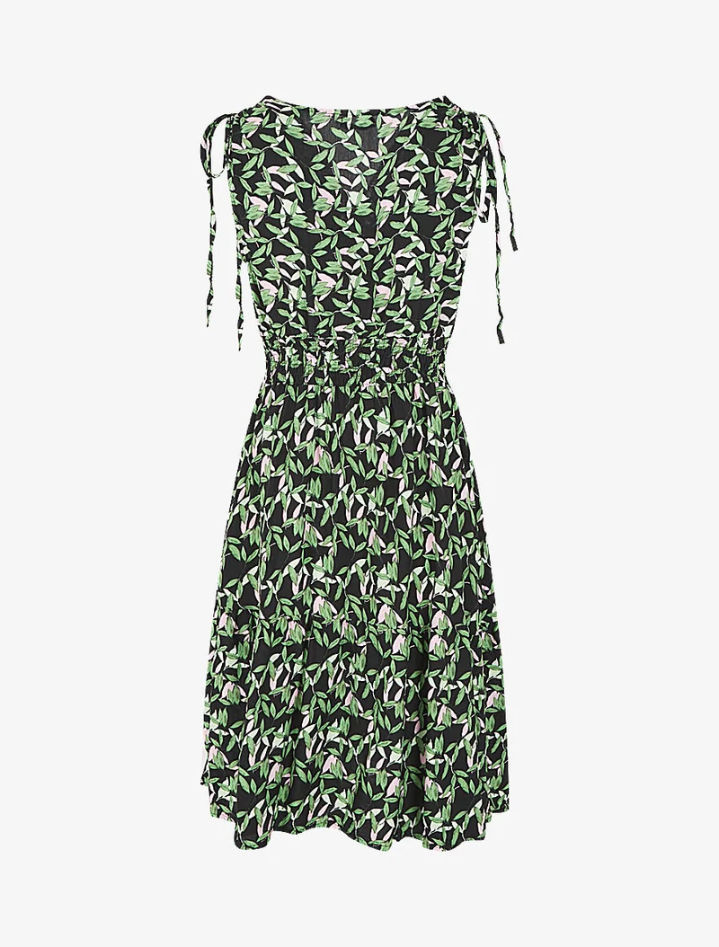 Robe imprimé petites feuilles à col cache-coeur - Noir