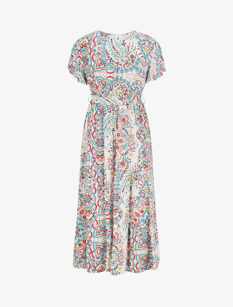 Robe longues motif floral à mancherons - Bleu canard
