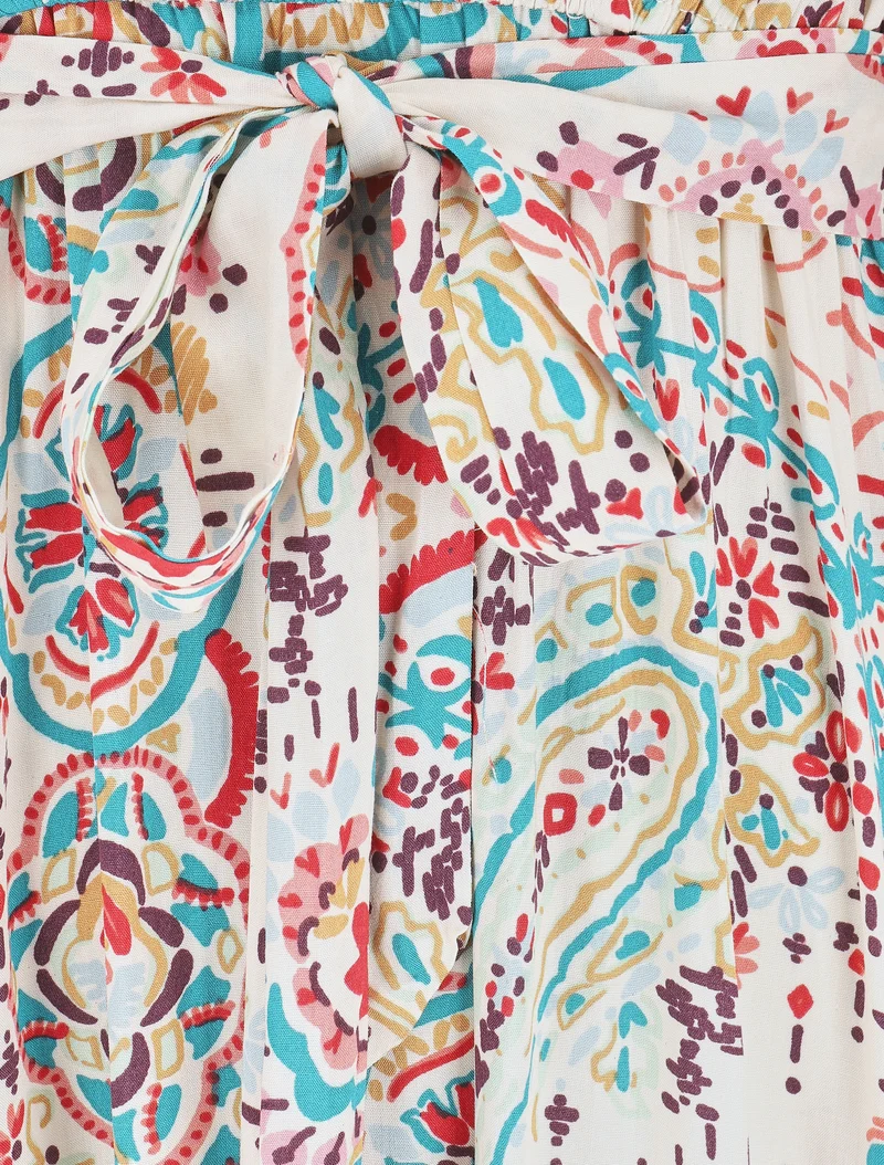 Robe longues motif floral à mancherons - Bleu canard