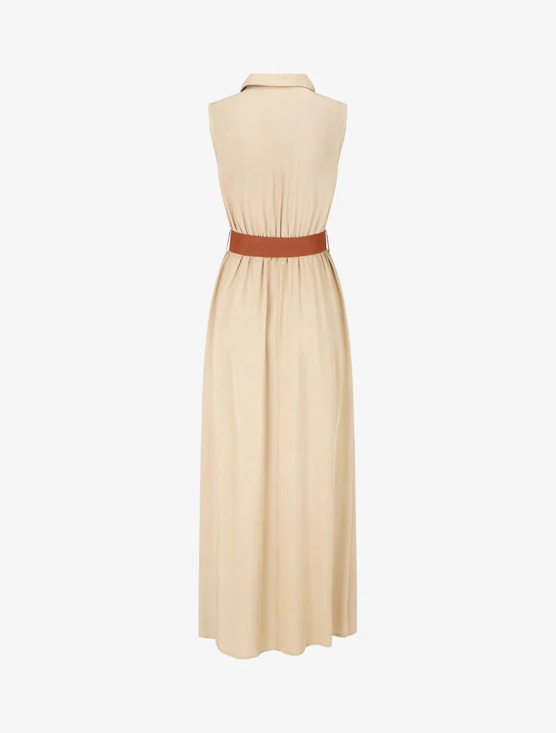 Robe longue unie sans manches - Beige