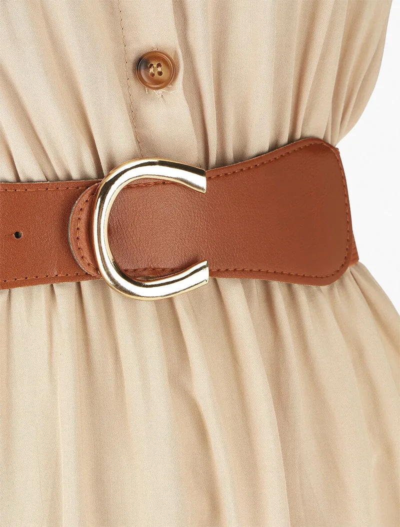 Robe longue unie sans manches - Beige