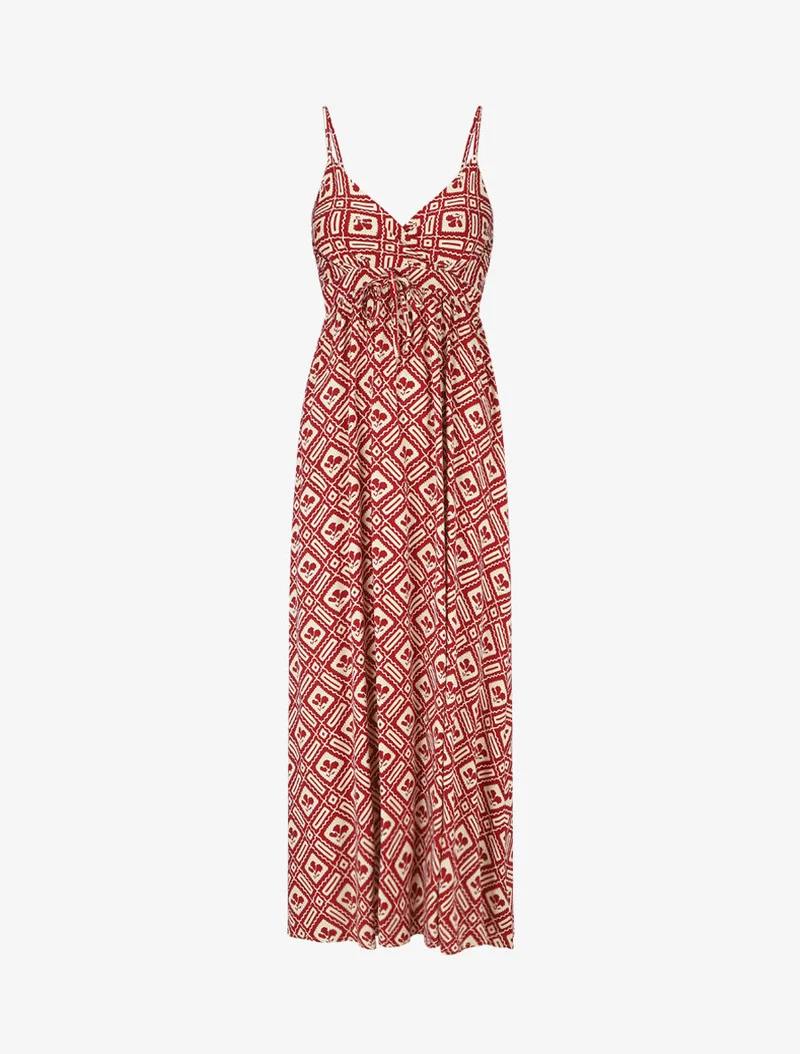 Robe longue à fines bretelles imprimé graphique - Rouge