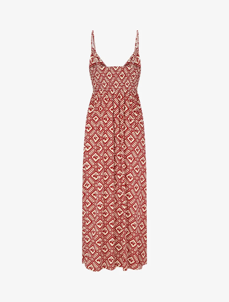 Robe longue à fines bretelles imprimé graphique - Rouge