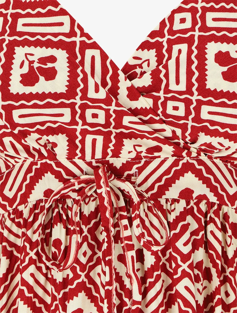 Robe longue à fines bretelles imprimé graphique - Rouge