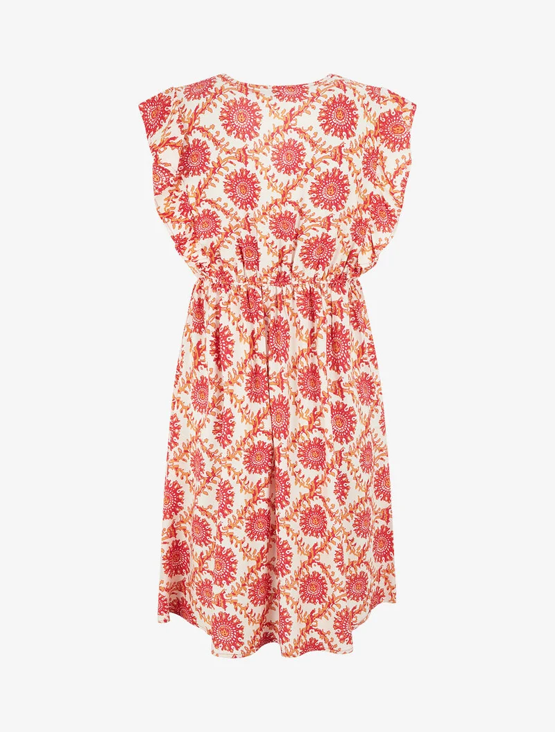 Robe mi-longue imprimé foulard à cordons de serrage - Rouge