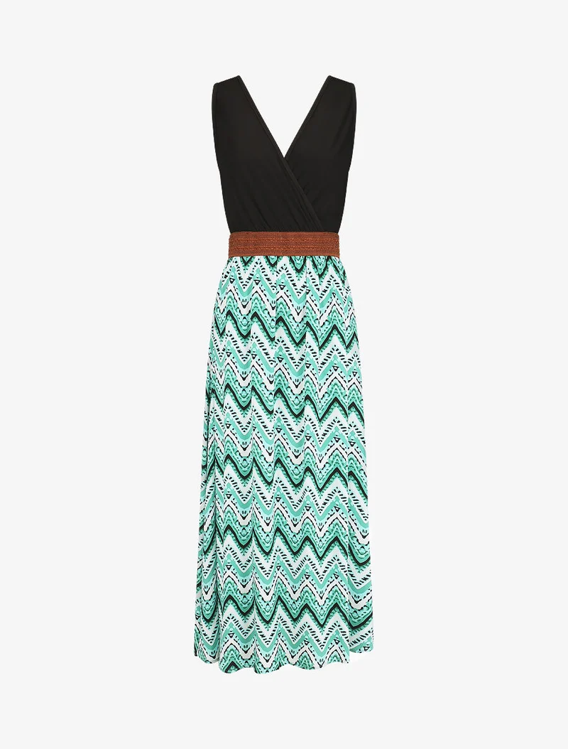 Robe longue à jupe imprimé graphique - Vert