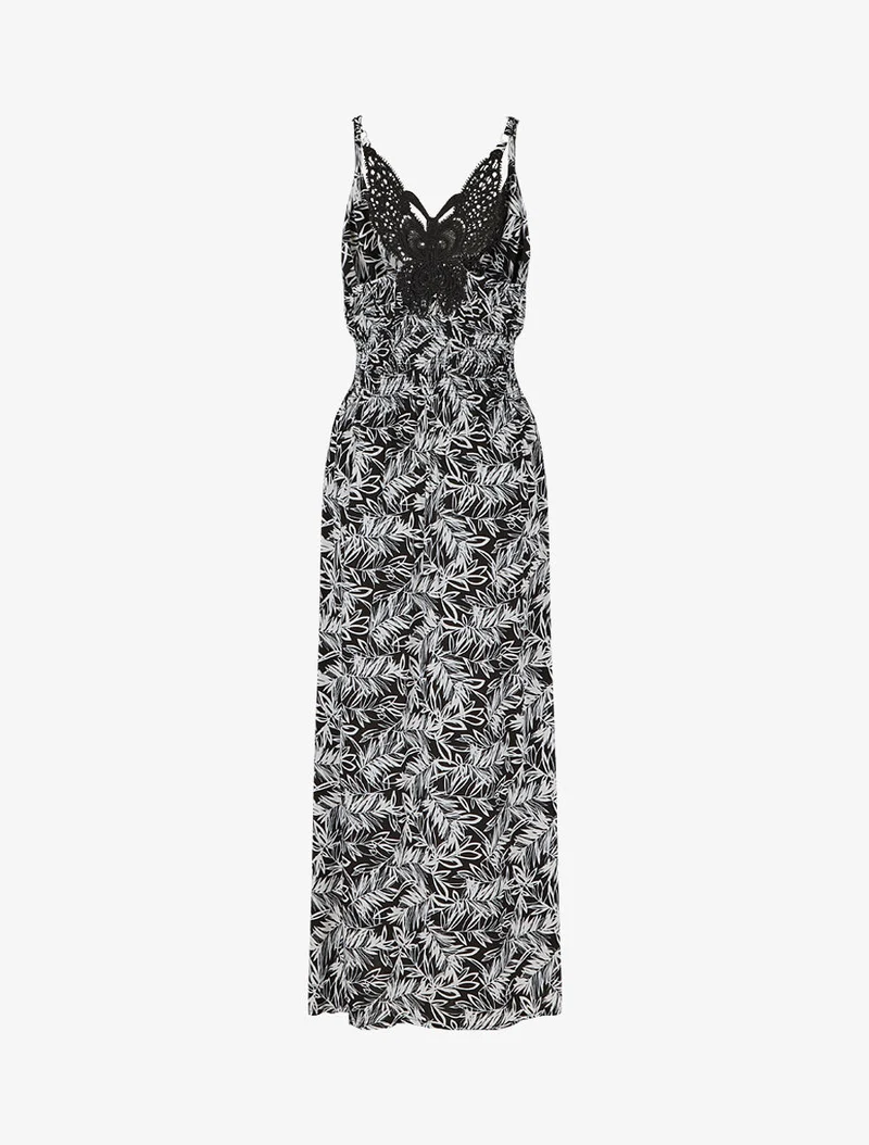 Robe longue fendue à dos ajouré - Noir