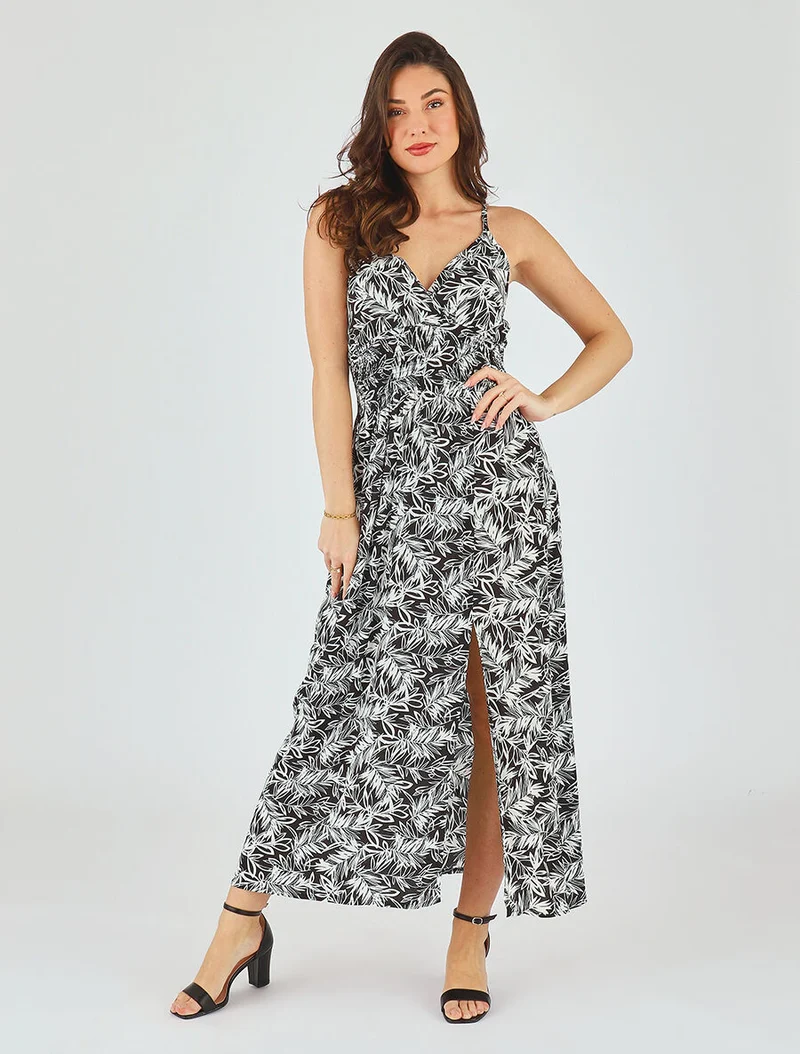 Robe longue fendue à dos ajouré - Noir