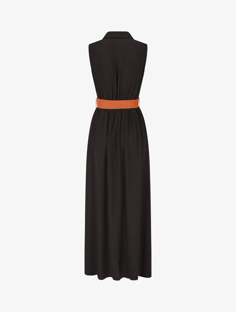 Robe longue unie sans manches - Noir