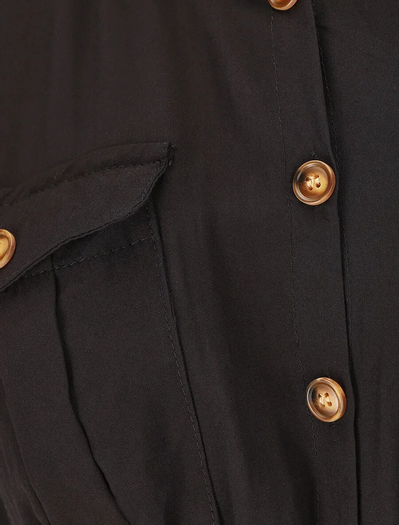 Robe longue unie sans manches - Noir