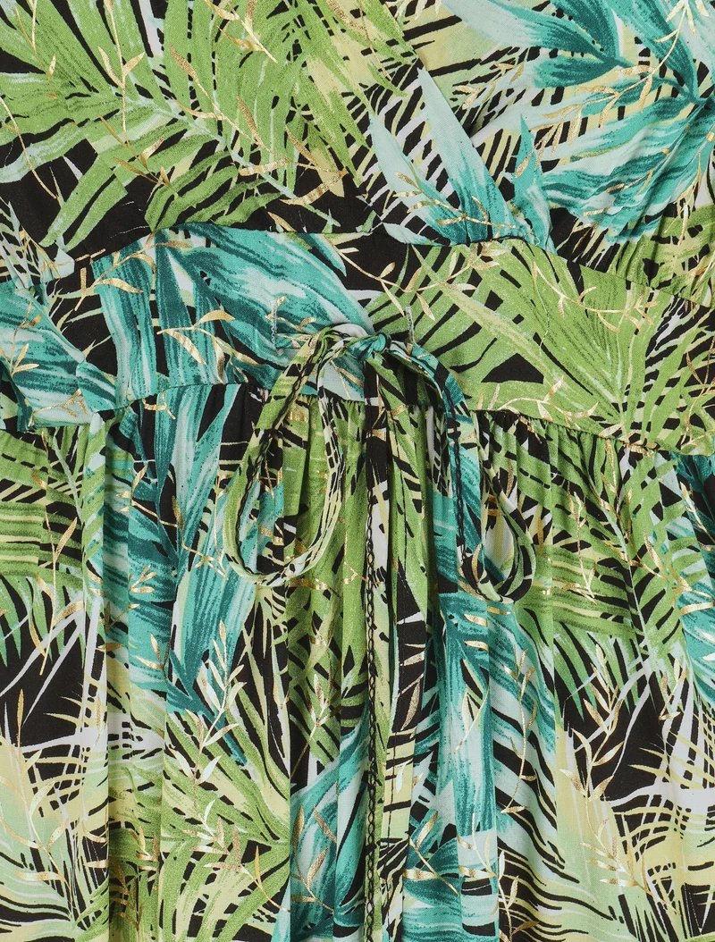 Robe longue à bretelles imprimé tropical irisé - Noir/vert
