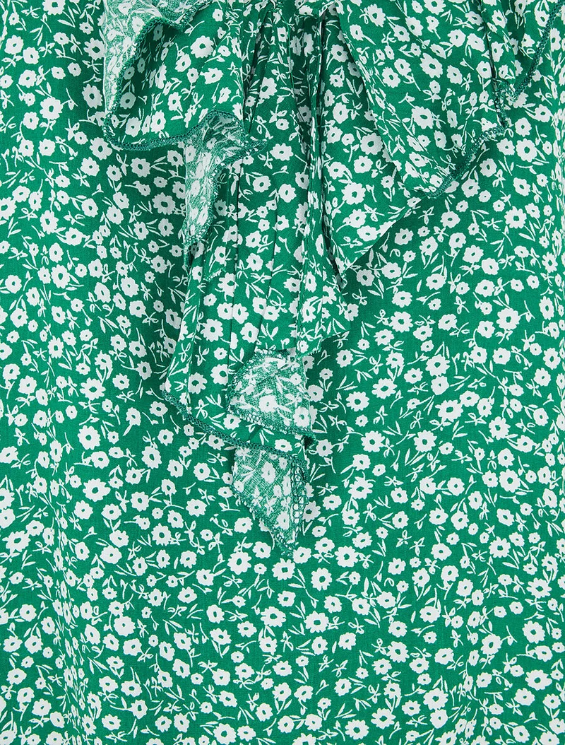 Top fleuri à col volanté - Vert