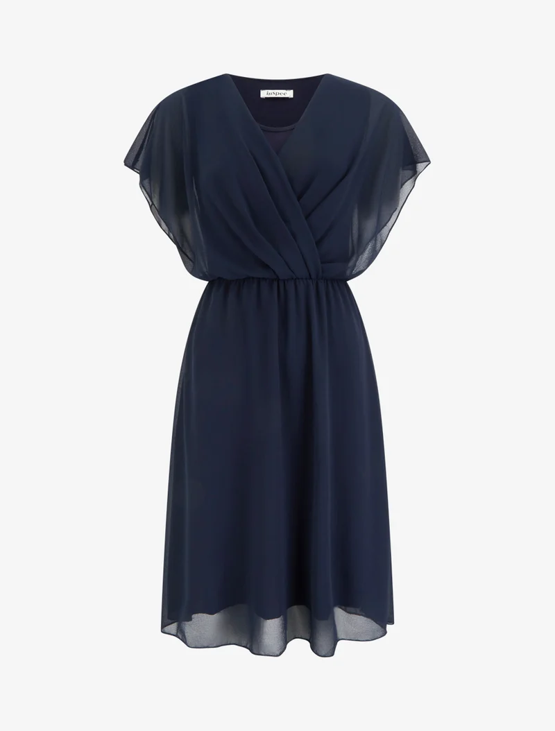 Robe évasée à manches courtes et col cache-coeur - Marine
