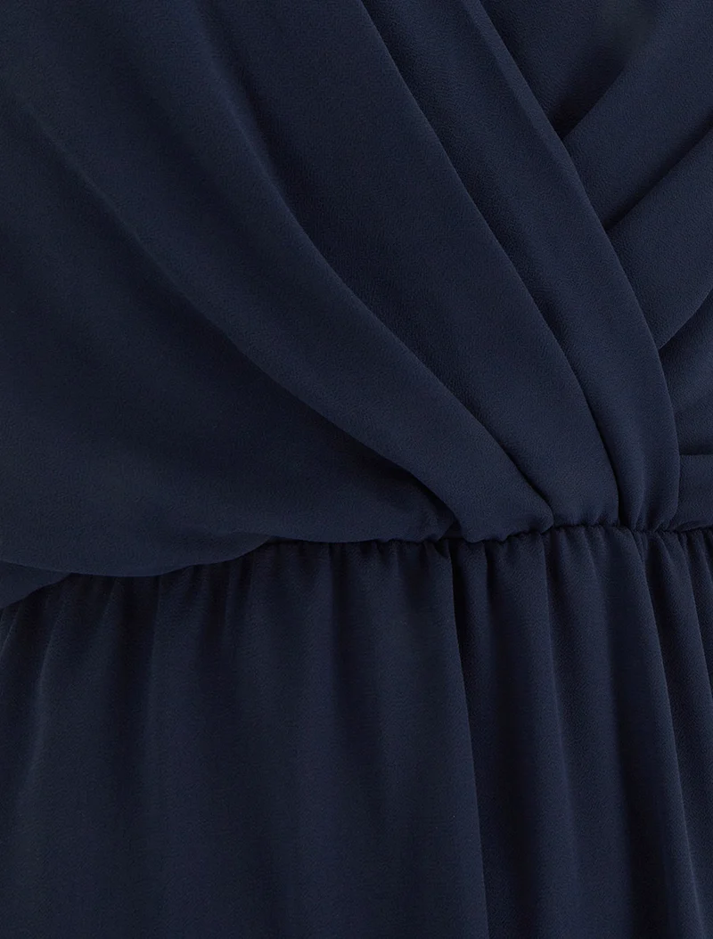Robe évasée à manches courtes et col cache-coeur - Marine