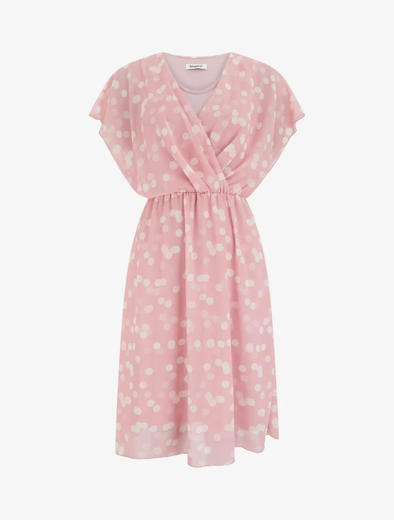 Robe imprimé pois à col cache-coeur - Vieux rose