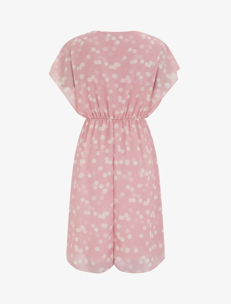 Robe imprimé pois à col cache-coeur - Vieux rose