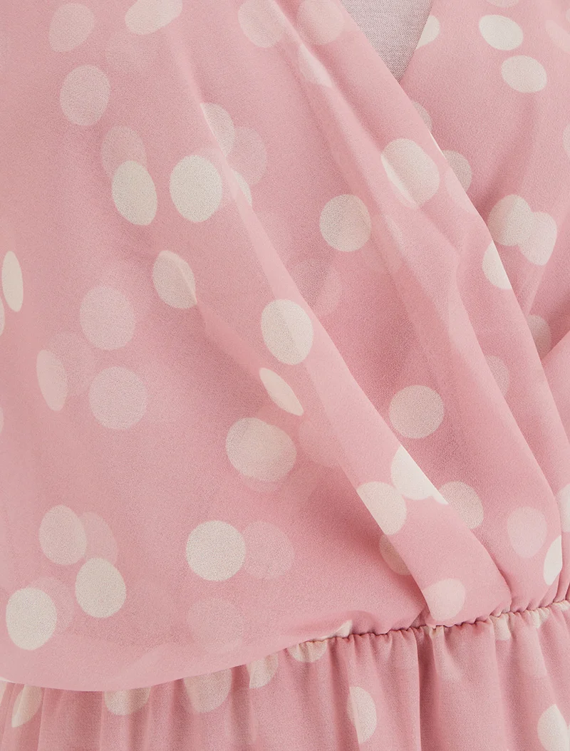 Robe imprimé pois à col cache-coeur - Vieux rose