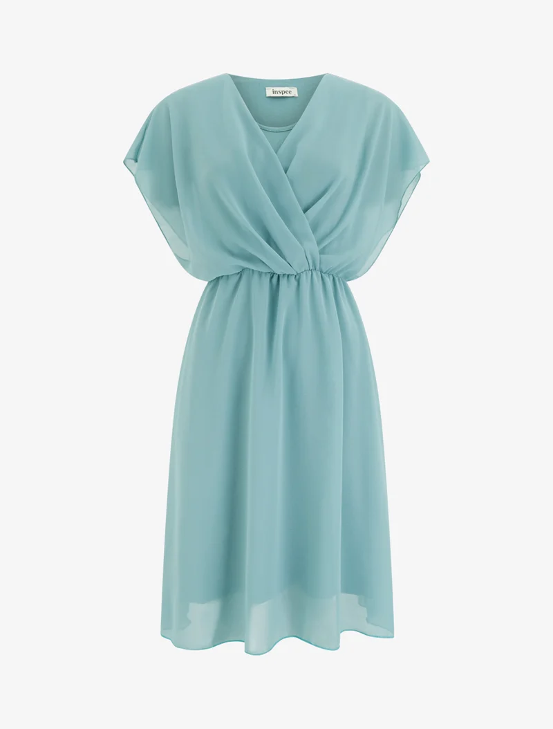Robe évasée à manches courtes et col cache-coeur - Vert d'eau