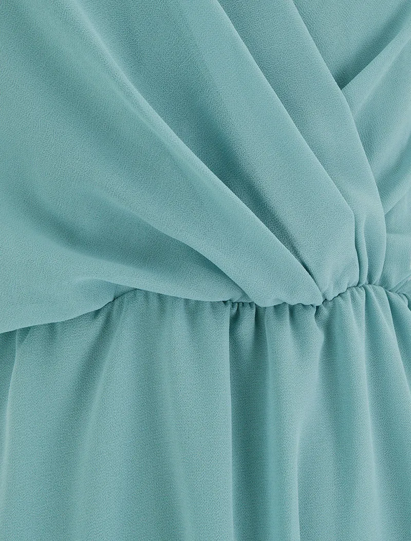 Robe évasée à manches courtes et col cache-coeur - Vert d'eau