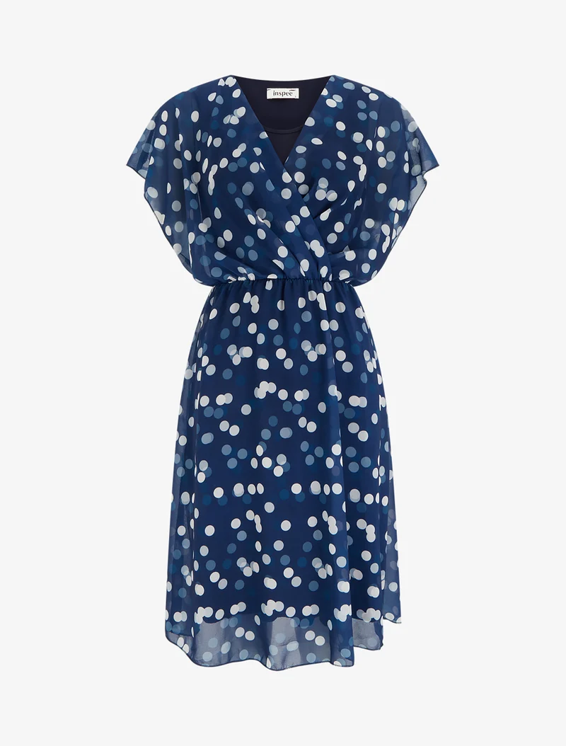 Robe imprimé pois à col cache-coeur - Marine