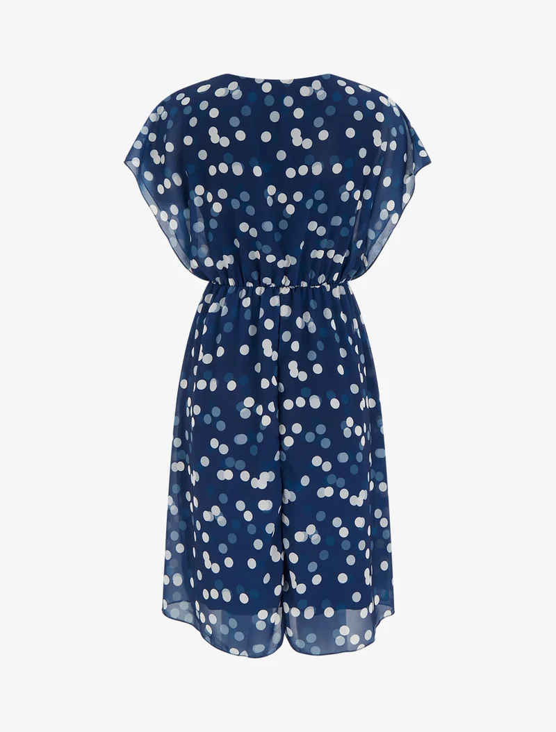 Robe imprimé pois à col cache-coeur - Marine