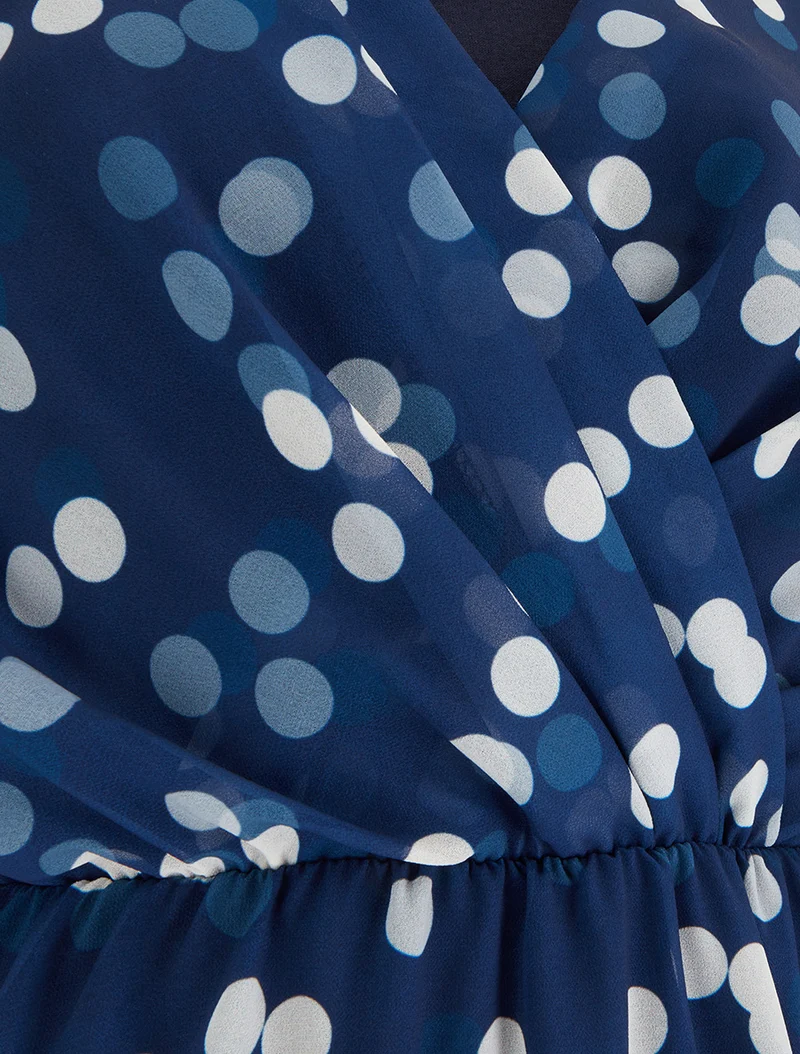 Robe imprimé pois à col cache-coeur - Marine