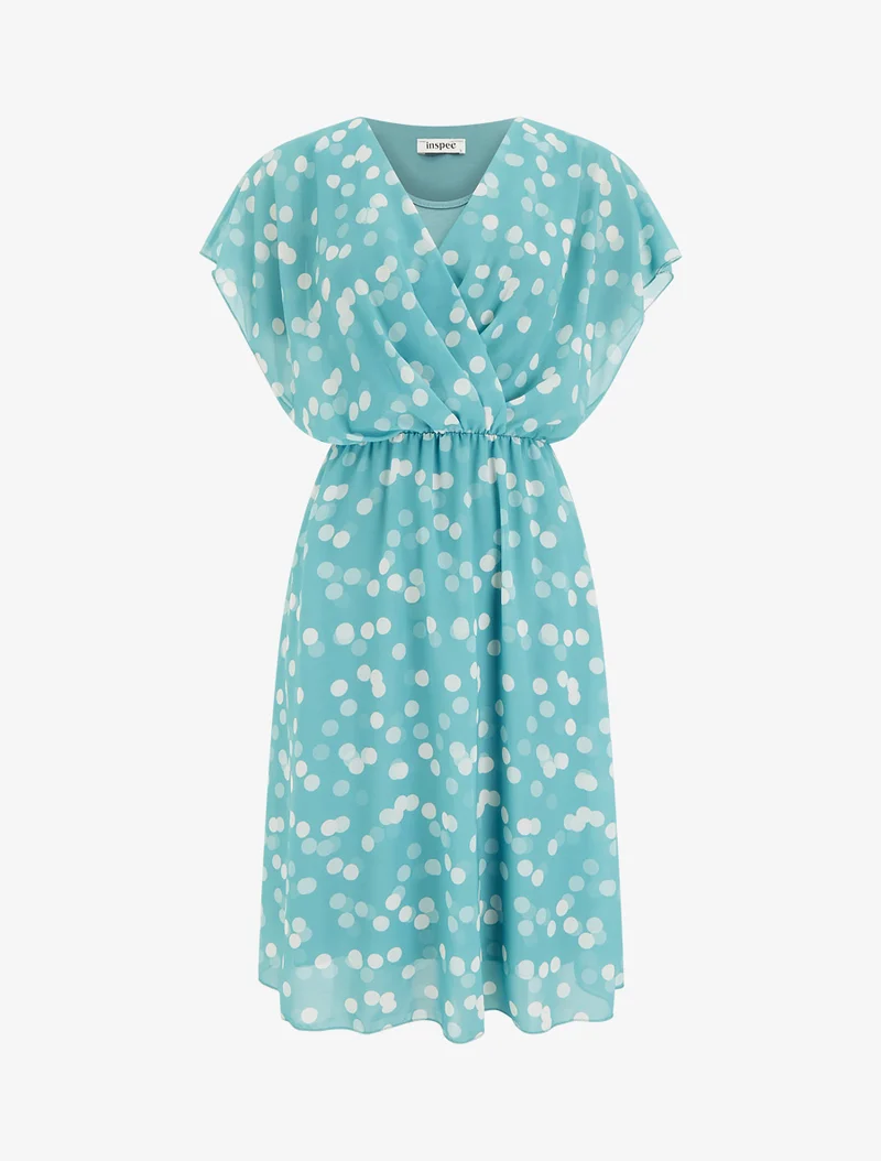 Robe imprimé pois à col cache-coeur - Vert d'eau