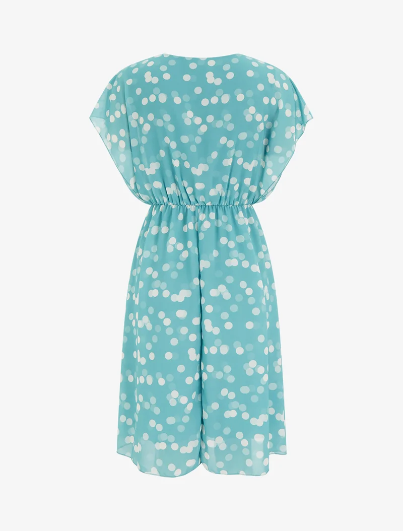 Robe imprimé pois à col cache-coeur - Vert d'eau