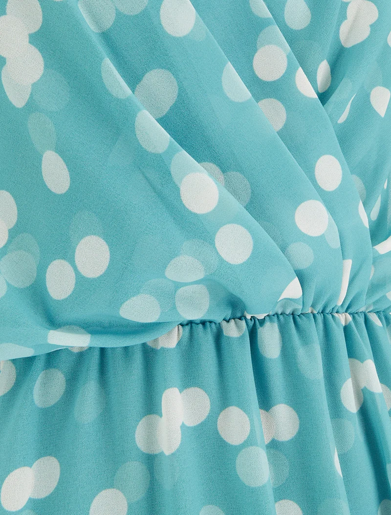 Robe imprimé pois à col cache-coeur - Vert d'eau