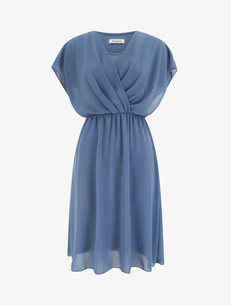 Robe évasée à manches courtes et col cache-coeur - Bleu