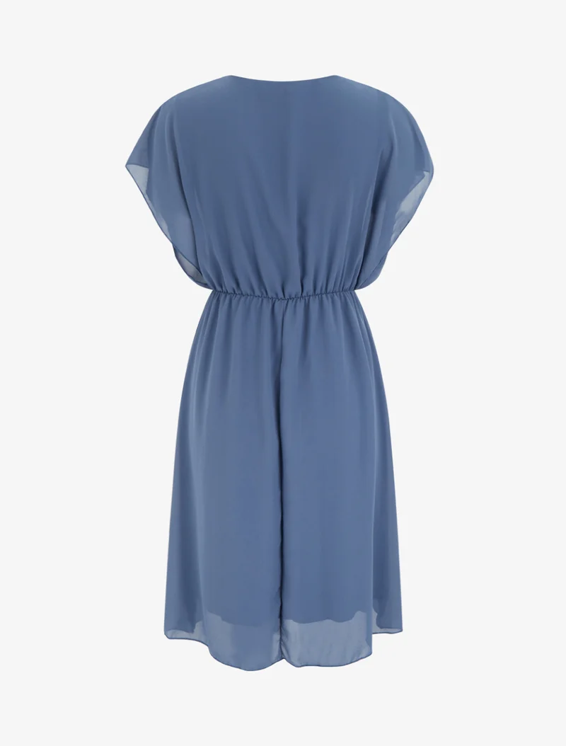 Robe évasée à manches courtes et col cache-coeur - Bleu