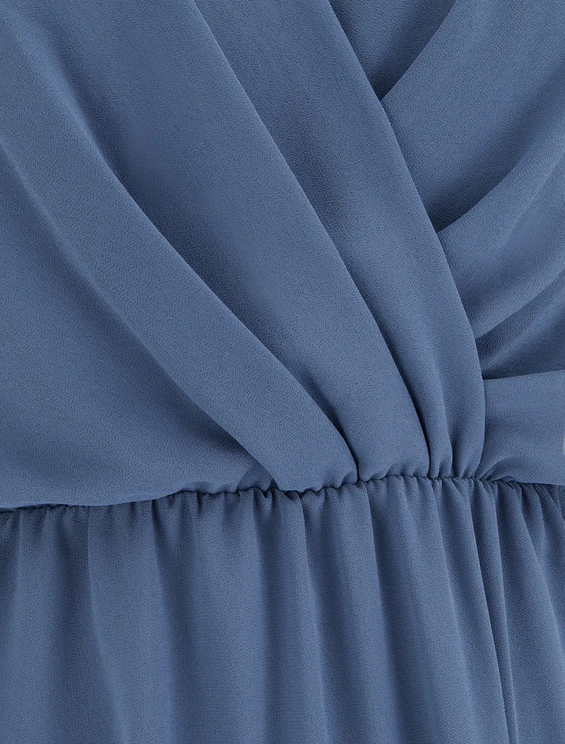 Robe évasée à manches courtes et col cache-coeur - Bleu